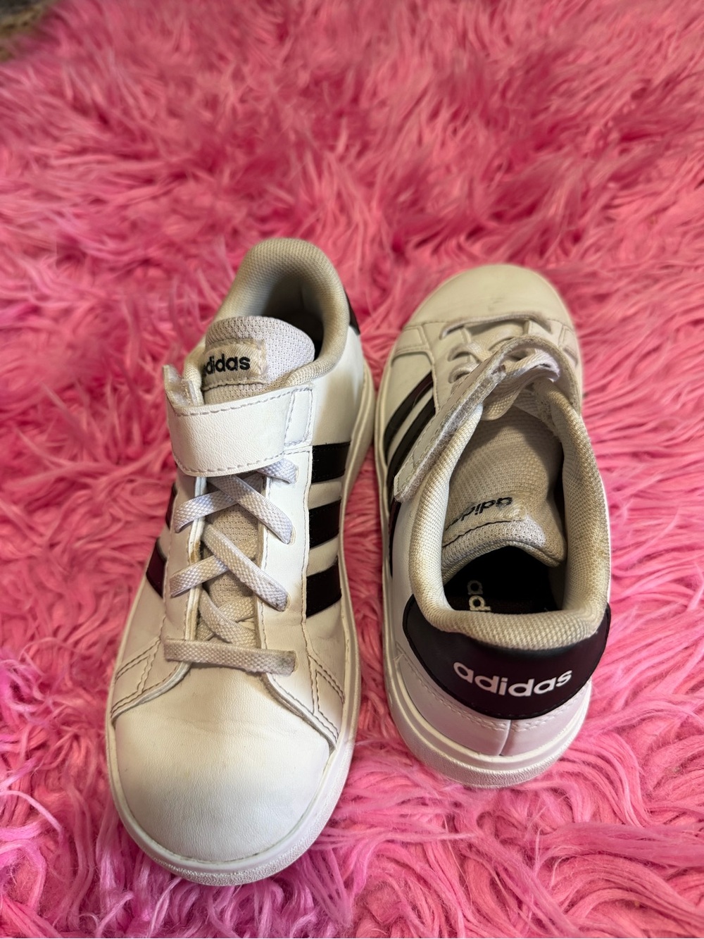 adidas White Kids Sneakers with Black Stripes - Picture 2 of 3